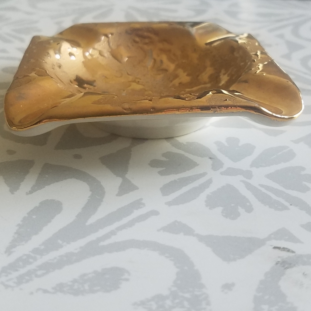 MCM Dixon Vintage Real 24kt Gold Over Porcelain Square Ashtray - Picture 5 of 7